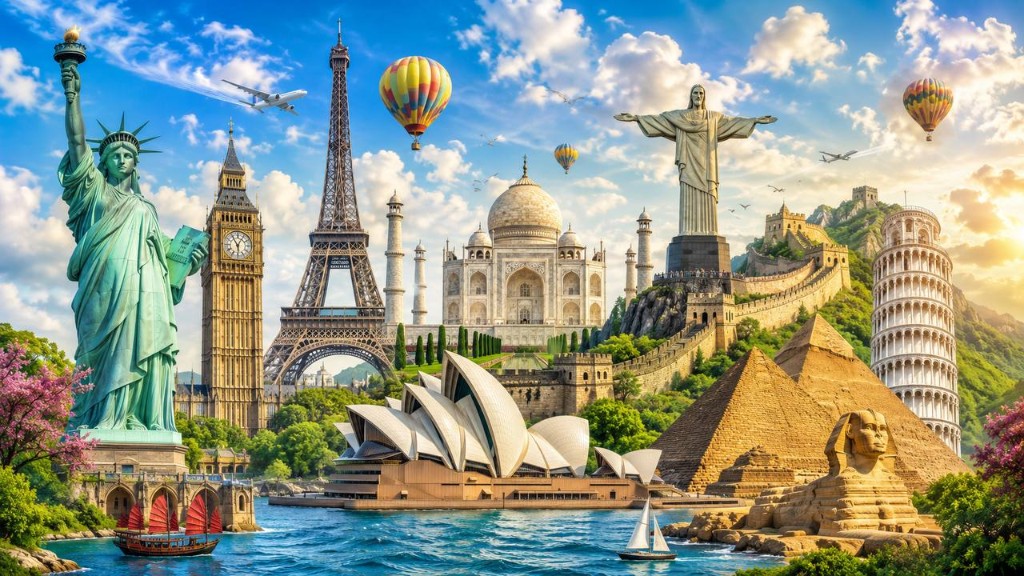 World landmarks collage